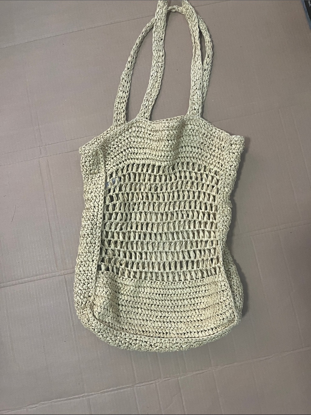 Neutral Crochet Tote Bag - Casual Market Shoulder Bag